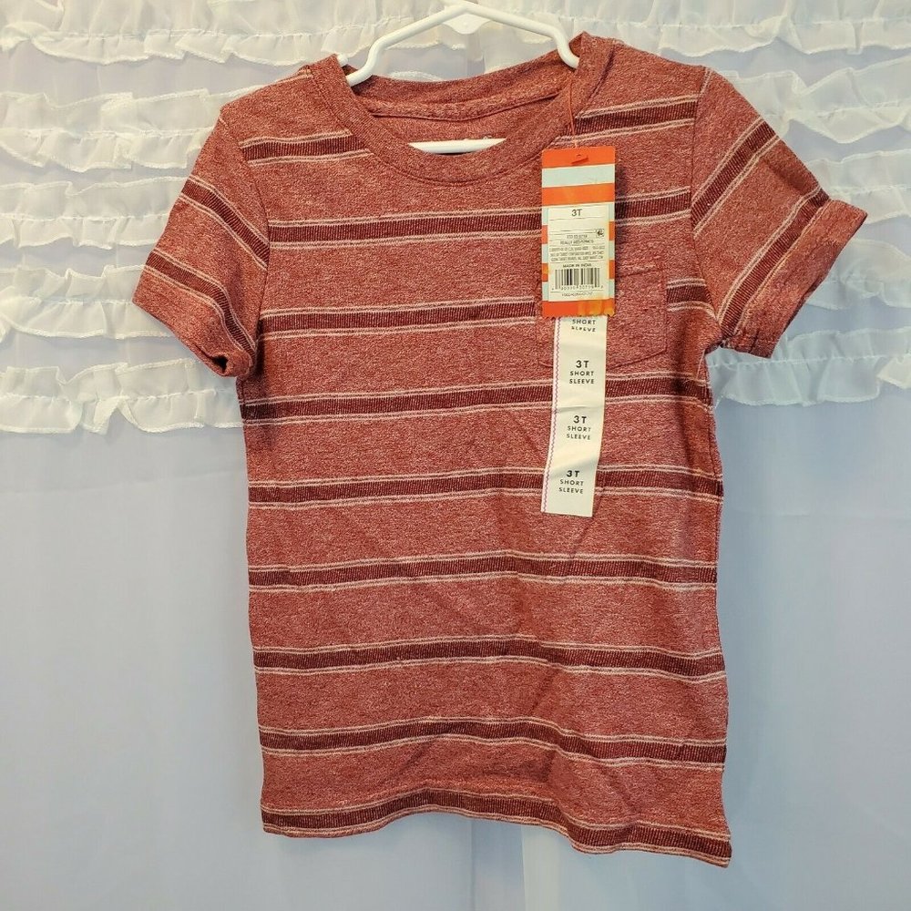 Cat & Jack 3T Red Striped Pocket T-Shirt Top NWT
